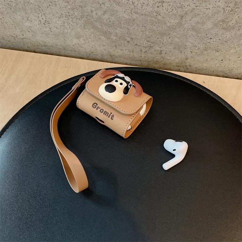 Cute 3D Cartoon Leather Headmaster Dog Suitable for Apple Airpods 1/2 3 4 Pro/Pro2 Bluetooth Earphone Leather Cover Protection