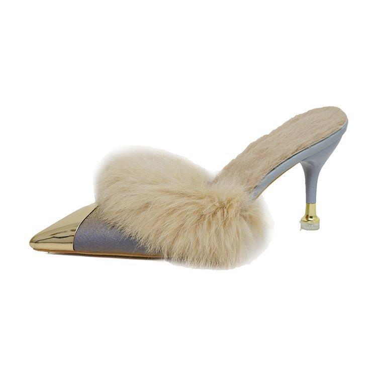 Fashion Fashion Temperament Woman Shoes 2025 Winter New Pointed Heels Simple Versatile Women's Slippers Anti Slip Women Heels Slippers