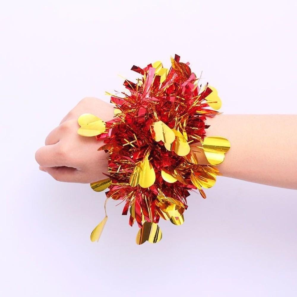 10pcs Elastic Metallic Foil Wrist Bands Colorful Cheerleading Wrist Pom Poms Concert