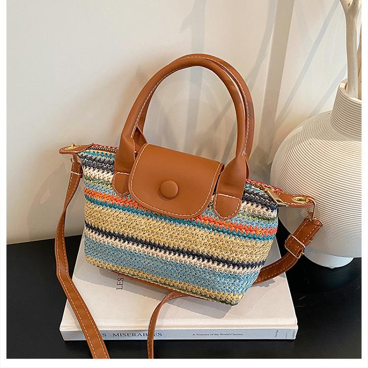 

2025 summer design rainbow woven bag women s new fashion versatile high sense messenger dumpling bag