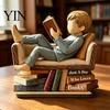 Bücherliebhaber Home Office Dekoration Frau liest Buch Holzschild, Nur Ein Mädchen/Junge Der Liebt Statue für Exquisite Dreidimensionale Holz Dekoration