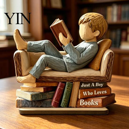 Bücherliebhaber Home Office Dekoration Frau liest Buch Holzschild, Nur Ein Mädchen/Junge Der Liebt Statue für Exquisite Dreidimensionale Holz Dekoration