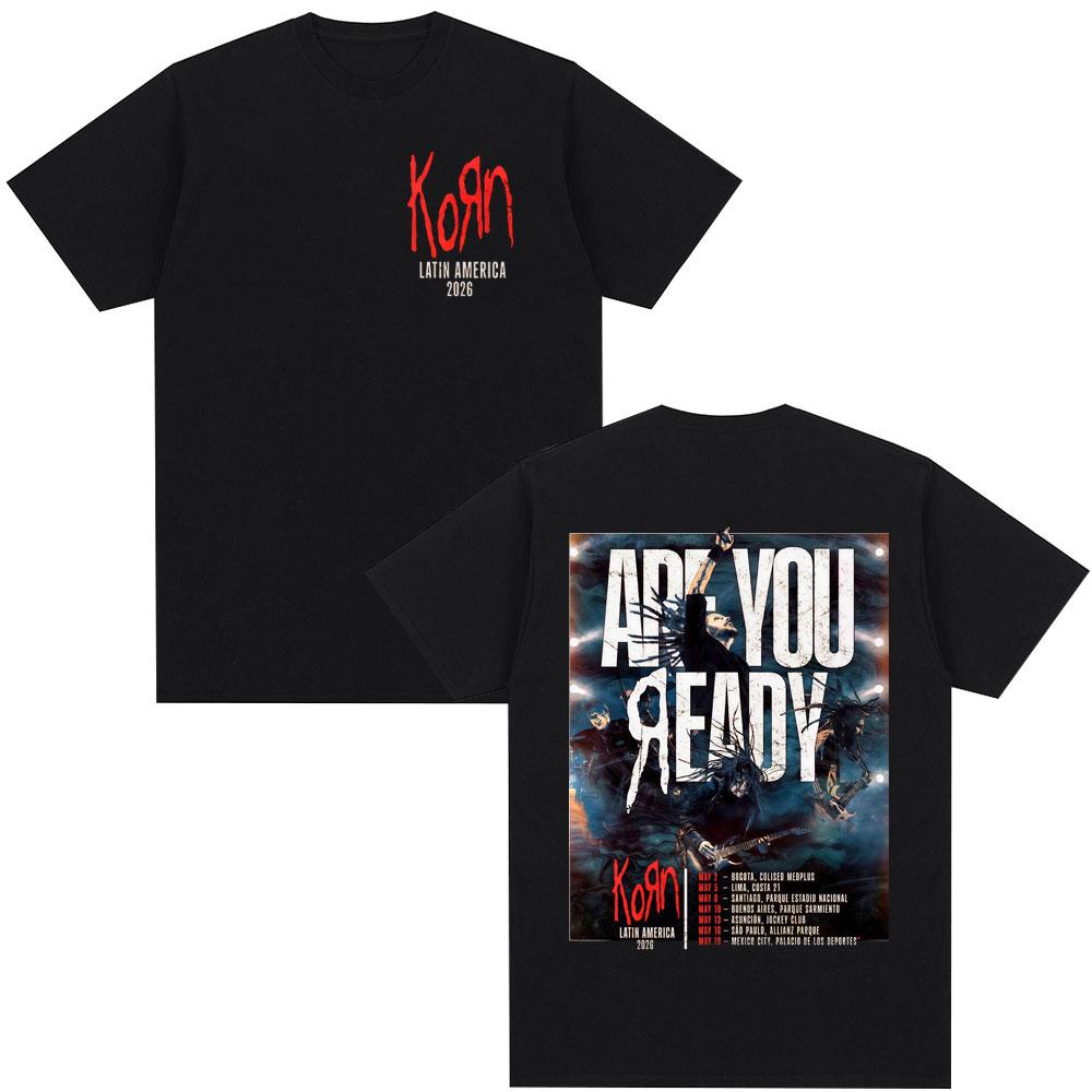 Korn Tour 2026 Merch Tshirt Fan Gifts Metal Gothic Rock Band Top Unisex Women Cotton Oversized Y2K Short Sleeve Tshirt Streetwear M