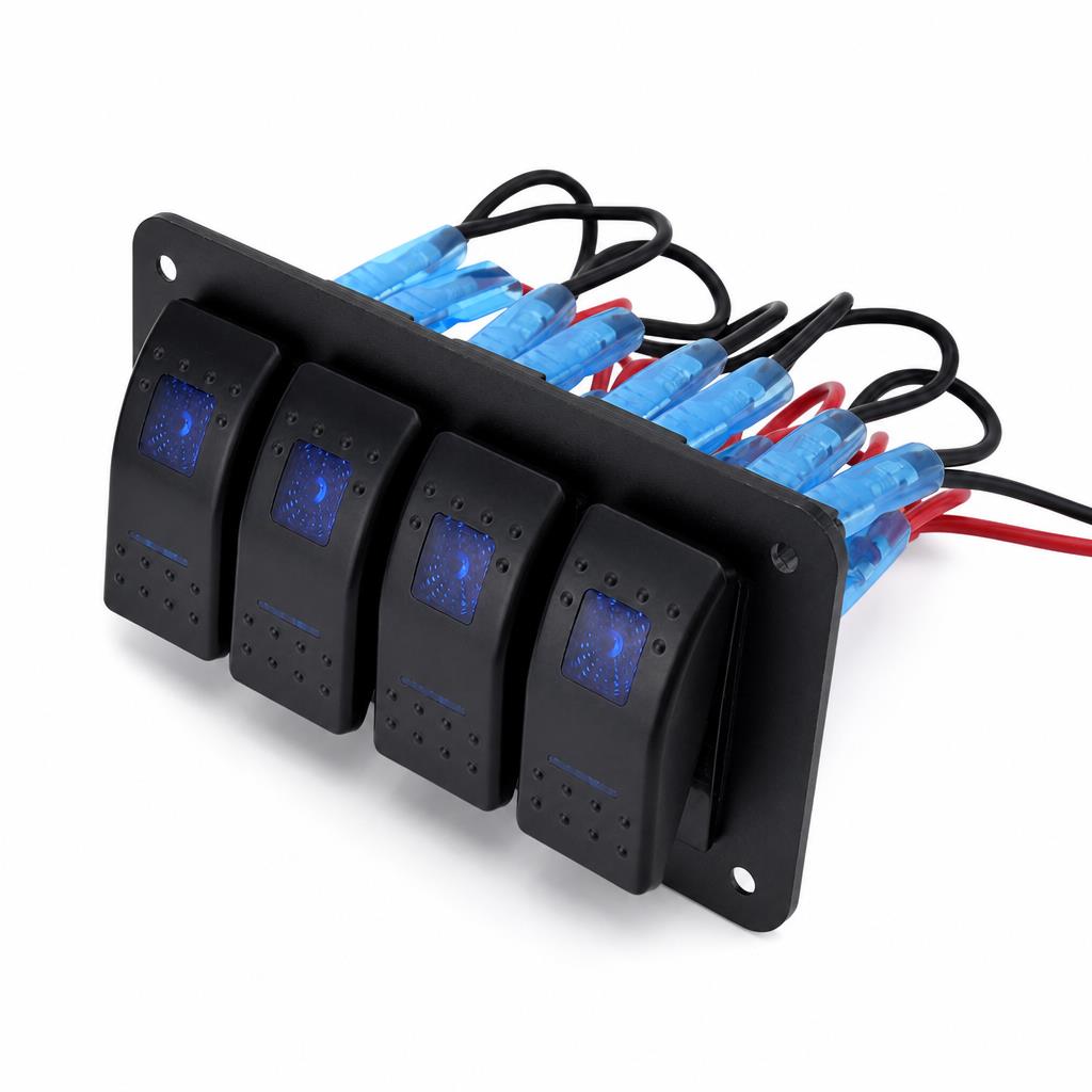 3-8 Gang Rocker Switch Panel 12V/24V Car Boat Dash Toggle Box 5-Pin Blue LED Control Dashboard Accessory Kit Auto Switches
