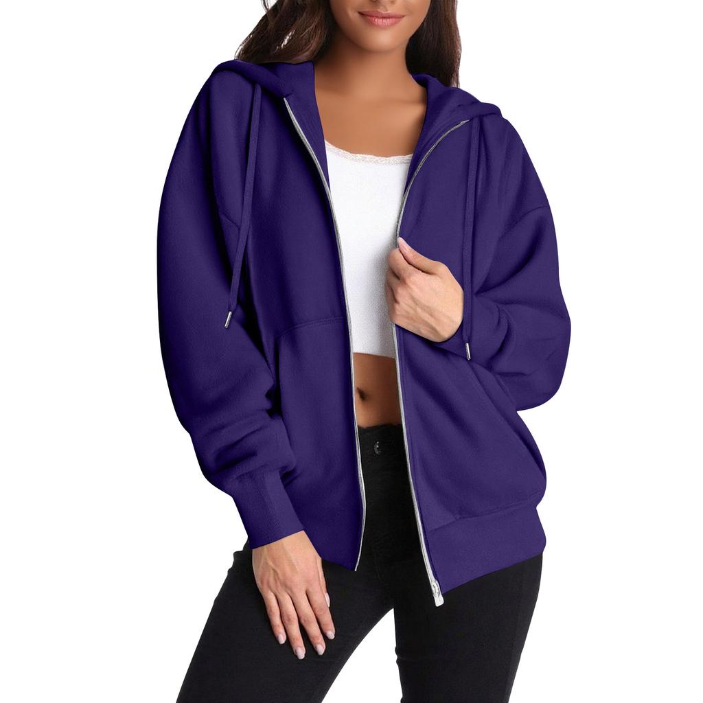 Women's Casual Zip Up Hoodie Sweatshirt with Pockets, Long Sleeve Lightweight Drawstring Hooded Jacket for Everyday Wear