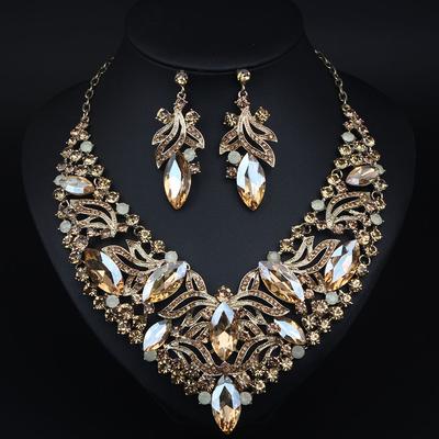 Schmuck übertrieben Blume Edelstein Halskette Ohrringe Set Damen Bankett Kleid Zubehör