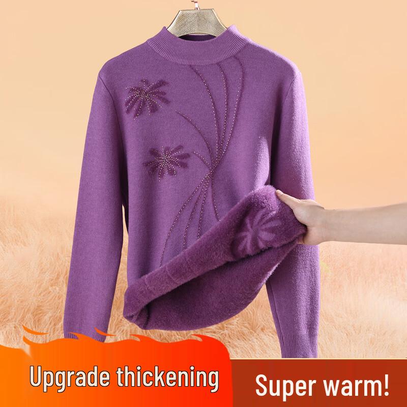 

Женский зимний вязаный свитер с высоким воротником и флисовой подкладкой 2XL