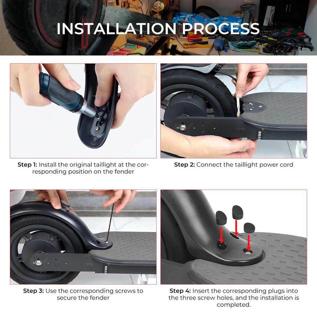 Black rear fender with hook and screws for M365 scooter