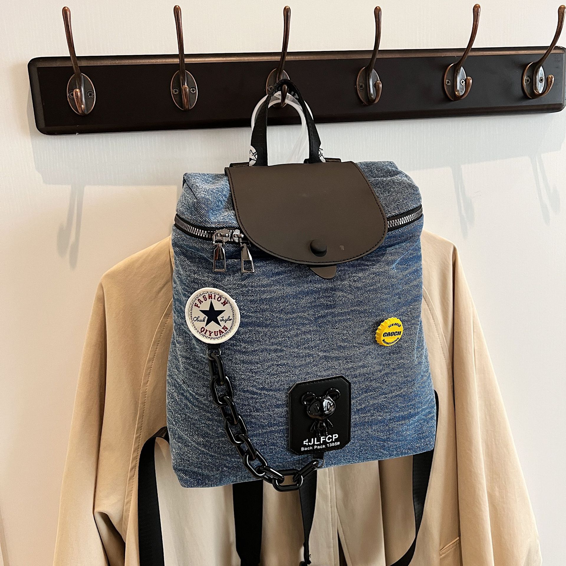 

New trendy retro solid color backpack fashion travel handbag niche design women s backpack синій