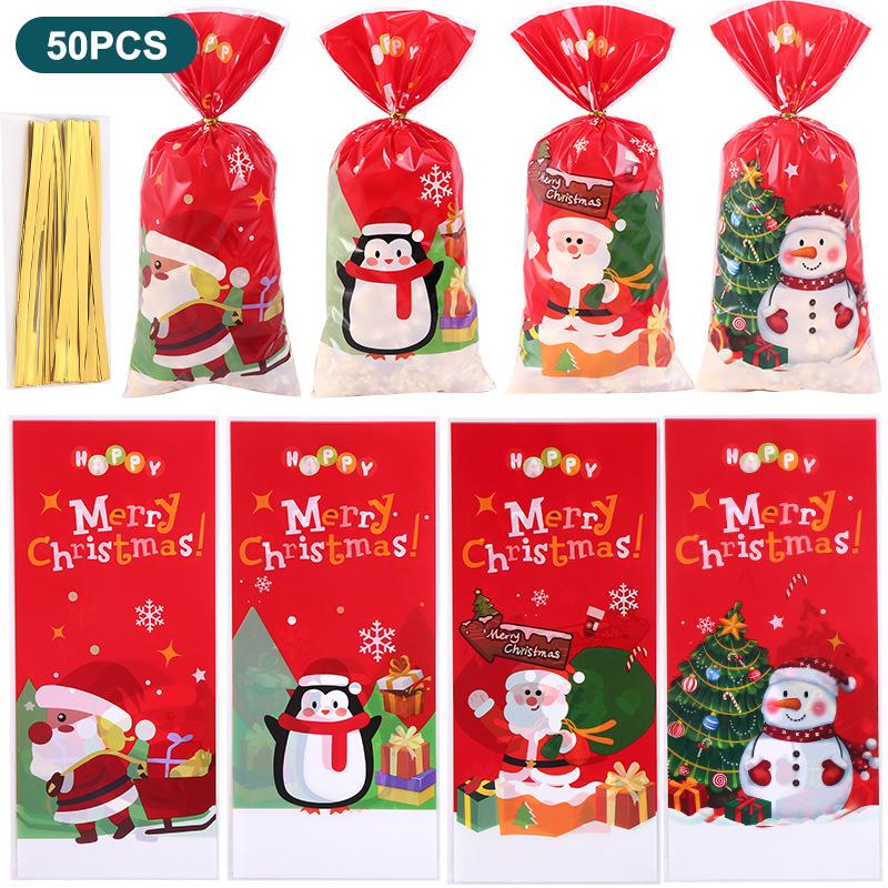50 Buc Pungi de Ambalare pentru Fursecuri de Crăciun cu Legături din Panglică Crăciun Petrecere Surpriză Pungă Bomboane Festival Cadou Imprimare Crăciun