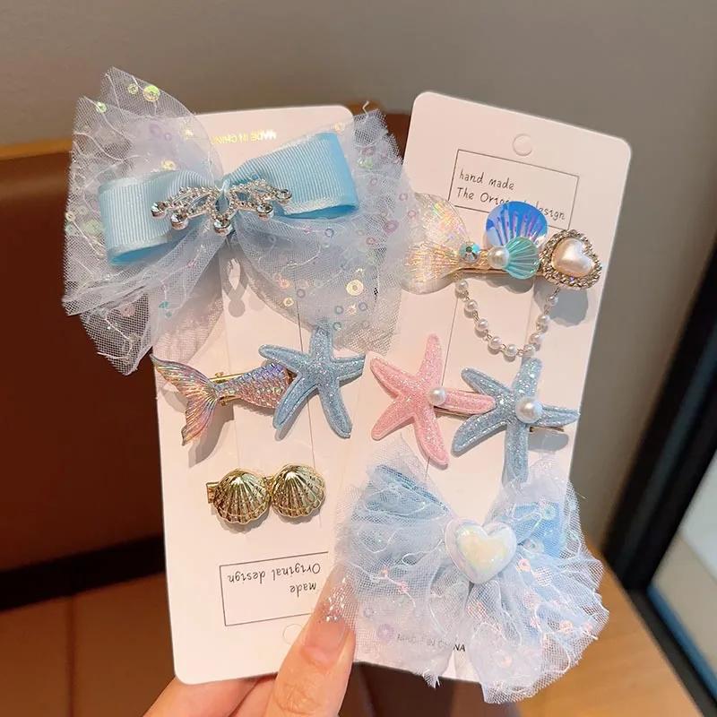 Children Ocean Series Hairpin Mermaid Tail Shell Princess Hair Accessories Baby Headwear for Girls Butterfly Crown Hair Clip