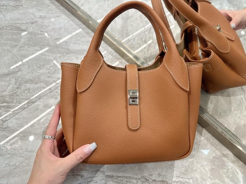 New first-layer cowhide leather high-end bucket bag vegetable basket bag single shoulder crossbody handbag women's bag
