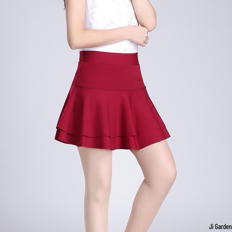 Women's Elastic High Waist Double Layer Square Dance Skirt - A-line with Large Hem and Anti-exposure Design
