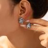 Flower Earrings Set With Diamonds, Five-Petaled Flower Color Stone Creative Design, Titanium Steel Gold-Plated Advanced Sense
