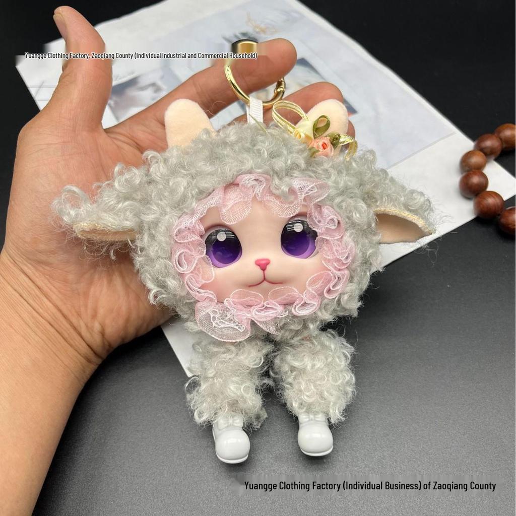 Xinjiang Little Sheep Plush Doll Keychain: Cute Cartoon Figure, Imitation Wool, Fashionable Hanging Ornament for Couples