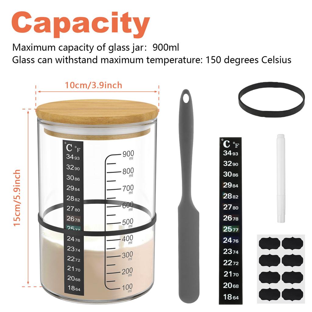 Zestaw 9 szt. słoików na zakwas z wagą i termometrem 730 ml Żaroodporny pojemnik na zakwas z metalową pokrywką Wielokrotnego użytku