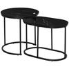 Nesting Coffee Tables/Side Tables, Set of 2, Steel, Marble-Effect MDF Tops, Round and Oval, Black