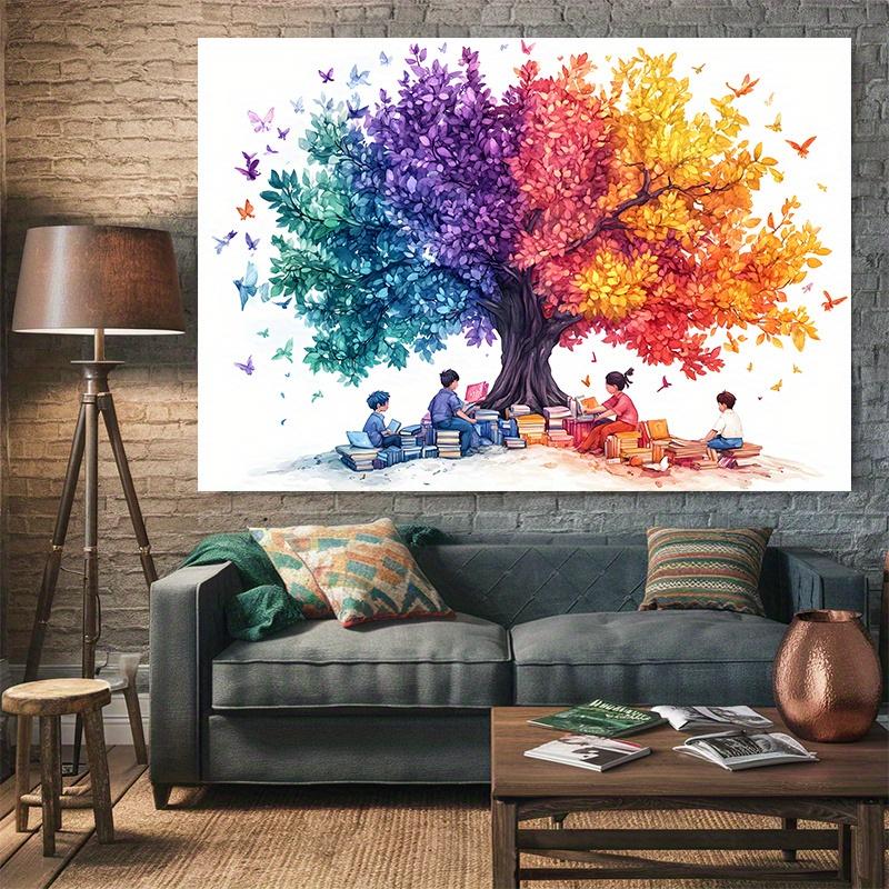 1 piece of the "All Seasons Reading Tree" party banner - Vibrant multi-color polyester fiber seasonal decoration