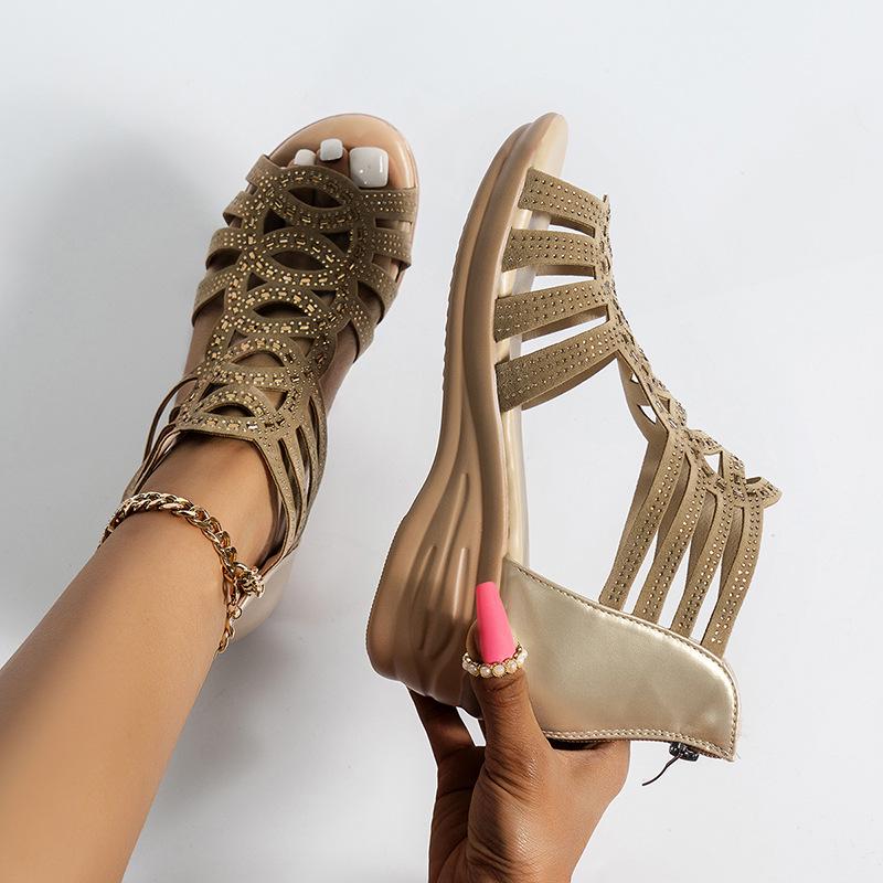 Women's European & American Summer Rhinestone Wedge Sandals – Soft Sole Open-Toe High Heel