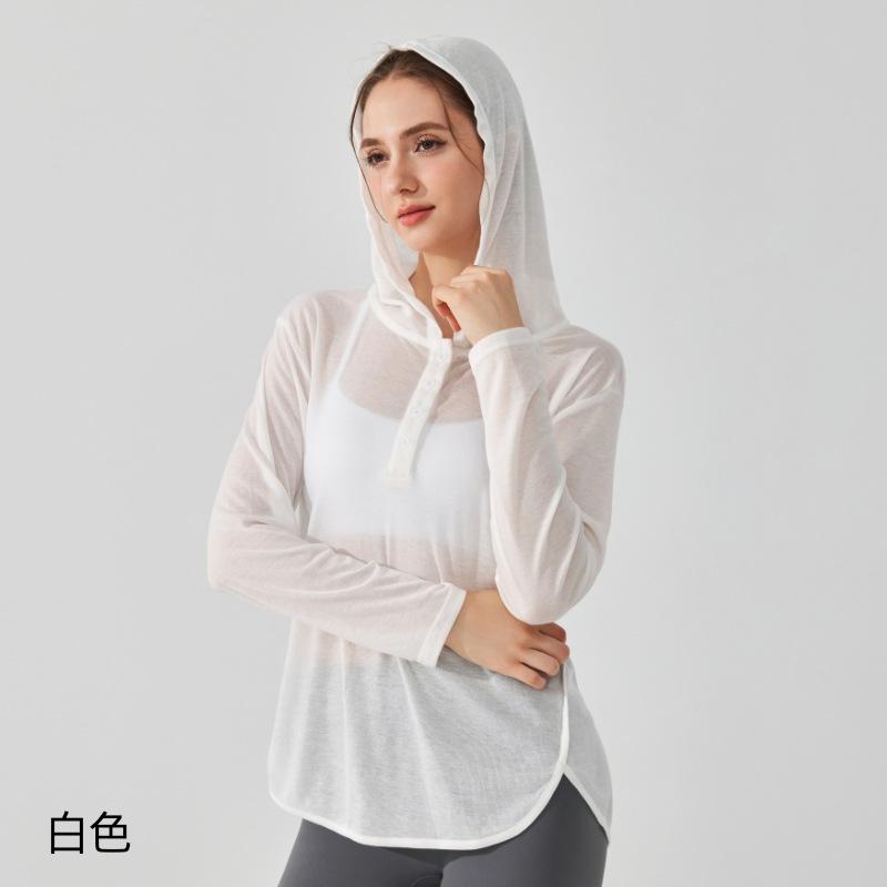 Autumn hooded yoga clothes wear light and breathable sports and leisure blouse comfortable and thin loose fitness clothes top