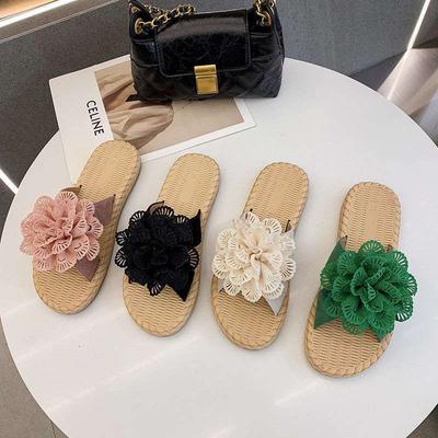 Flat-bottomed Cool Slippers Women's Outer Wear 2025 New Spring and Summer Korean Version of Versatile Fashion Flower Girl One-word Slippers