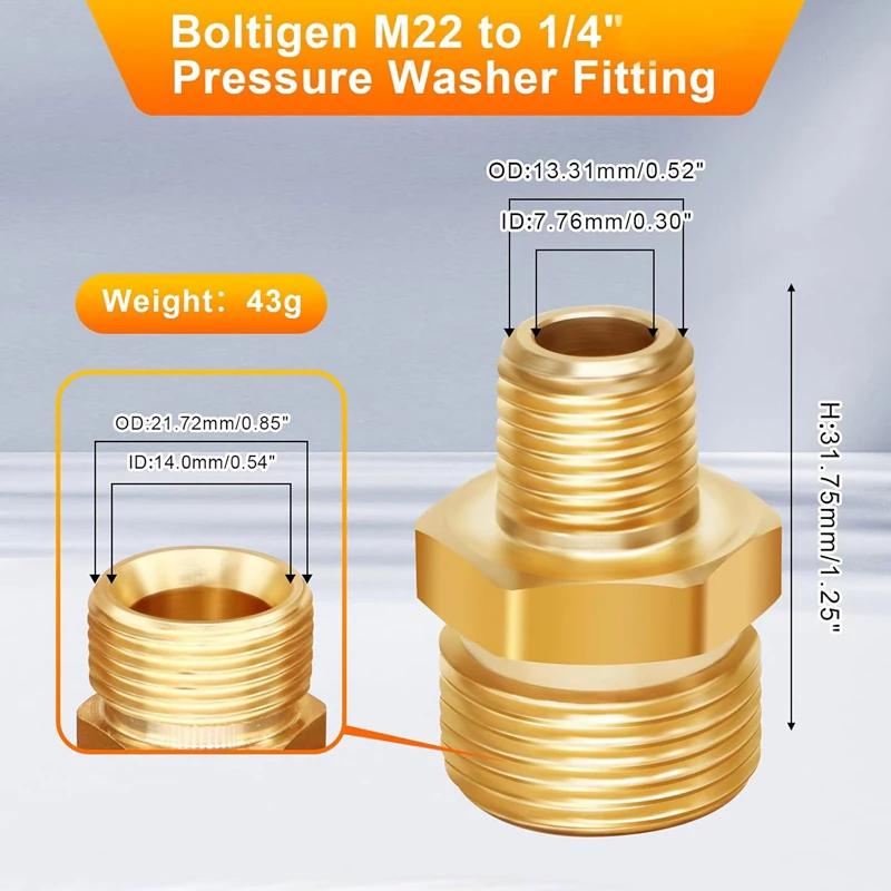Pressure Washer Adapter M22 x 1.5 Male Thread to G1/4 Inch Male Connector Brass Coupling Reducer Hose Connector Adapter for Hose