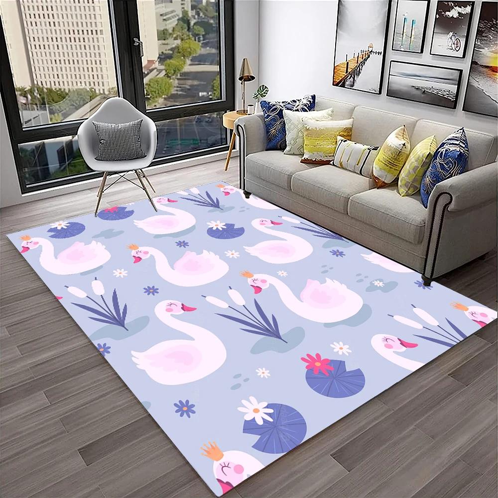 Cute Swan Princess Cartoon Cygnus Carpet Rug for Home Living Room Bedroom Sofa Doormat Decor, Kids Area Rug Non-slip Floor Mat