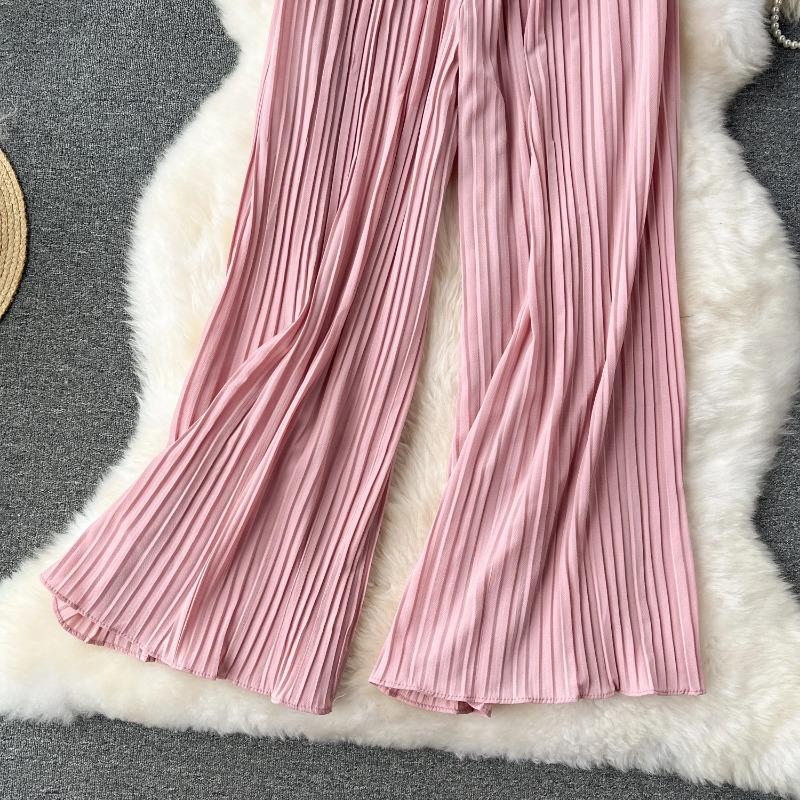 Bandaj Temelleri Rahat Pantolon Kadın Yaz Boy Dökümlü Geniş Bacaklar Pantolon Yüksek Bel Katı Uzun Pilili Pantolon