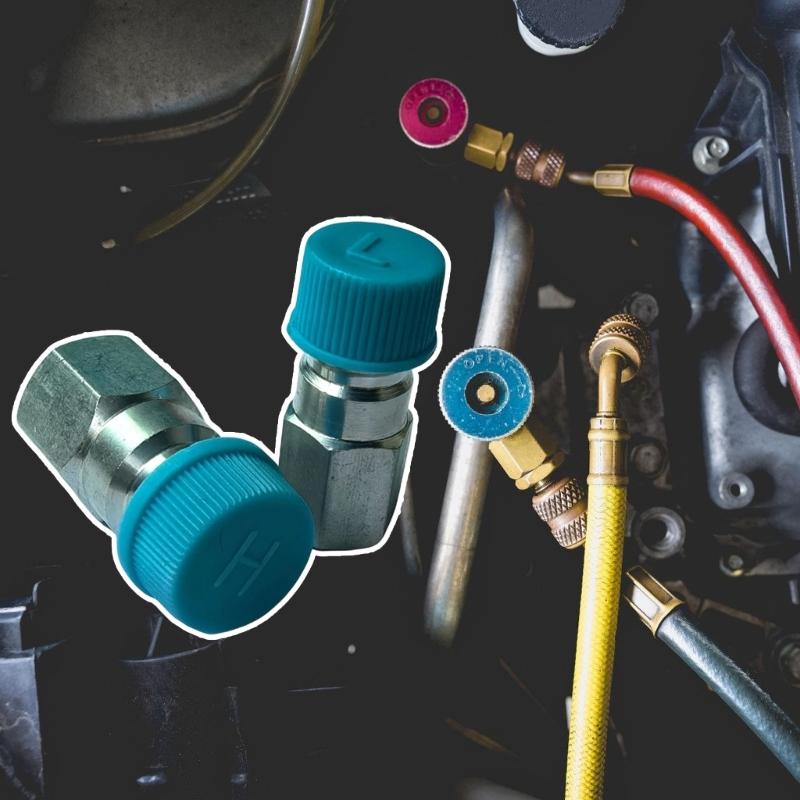 Universal 12 to R134a Service Port Adapter Valves Set with Protective Cap Car Conversion Valves for 508 Compressor