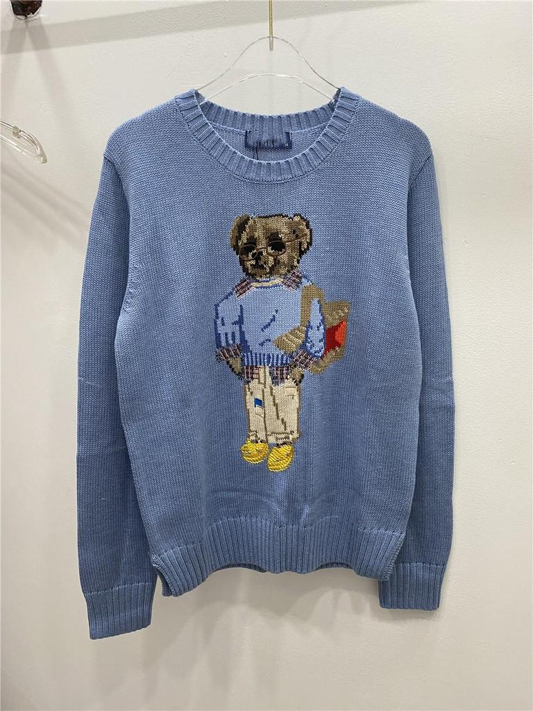 Damen Jacquard Wollmischpullover mit gesticktem Cartoon-Bär-Design