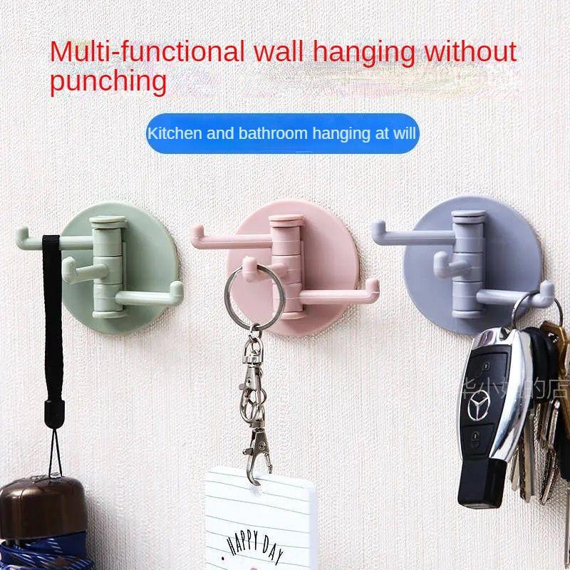 Rotating traceless hook, wall self-adhesive, strong, non punching, kitchen, bathroom storage rack, multifunctional towel rack