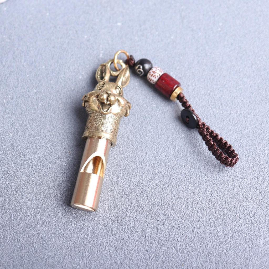 Rabbit Head Brass Whistle Keychain - Zodiac Outdoor Survival Pendant