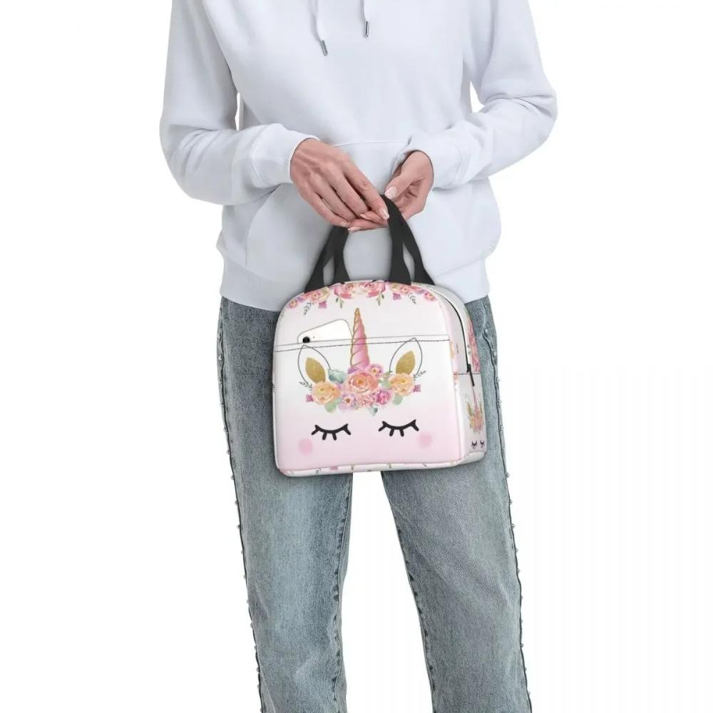 Schattig Eenhoorn Cartoon Patroon Draagbare Lunchbox Vrouwen Waterdicht Thermisch Koeler Voedsel Geïsoleerde Lunchtas School Kinderen Student