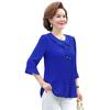 Women Summer Three-quarter Ruffle Sleeves Tops Female Lace Round Neck Blouse Shirt Middle Aged Mother Loose Solid Chic Blouses