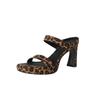 Fashion Women's New Genuine Leather Summer Leopard Pattern Exposed Toe Thick Sole Waterproof Platform High-heeled Fashion Slippers