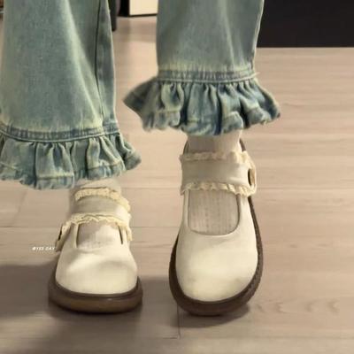 New College Style Velcro Mary Jane Shoes Autumn Height Increase Soft Sole Retro Shallow Mouth Single Shoes