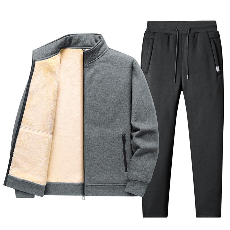 Winter Sports Suit Men's Plus Velvet Thick Cardigan Lamb Fleece Sweater Jacket Casual Sportswear Autumn Sports Wear Straight