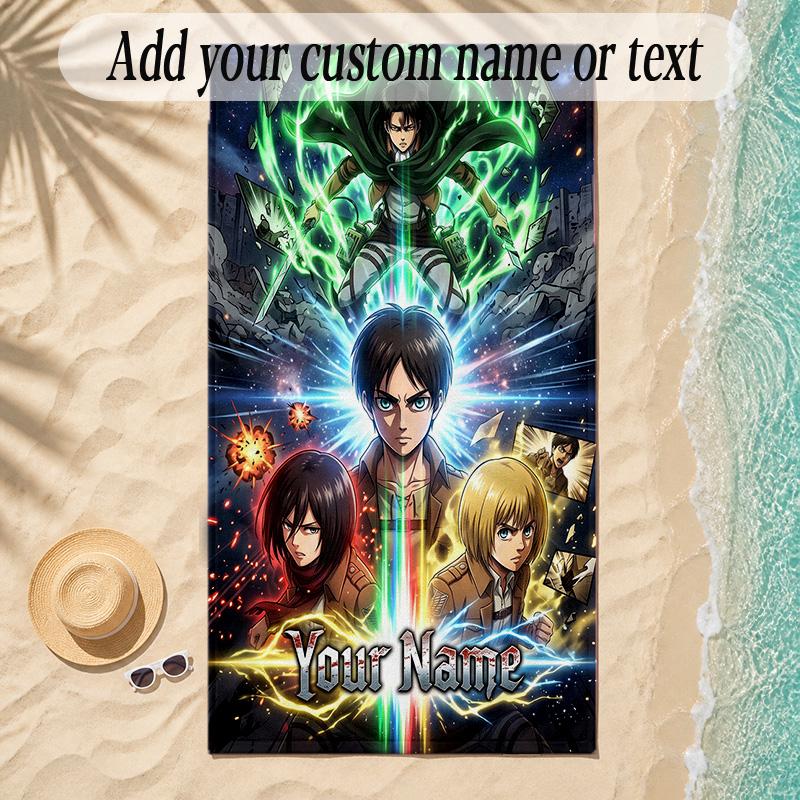 Beach TowelAttack on Titan Custom Name Text Personalized Soft Towel for Beach Pool Indoor Home Decor Gift