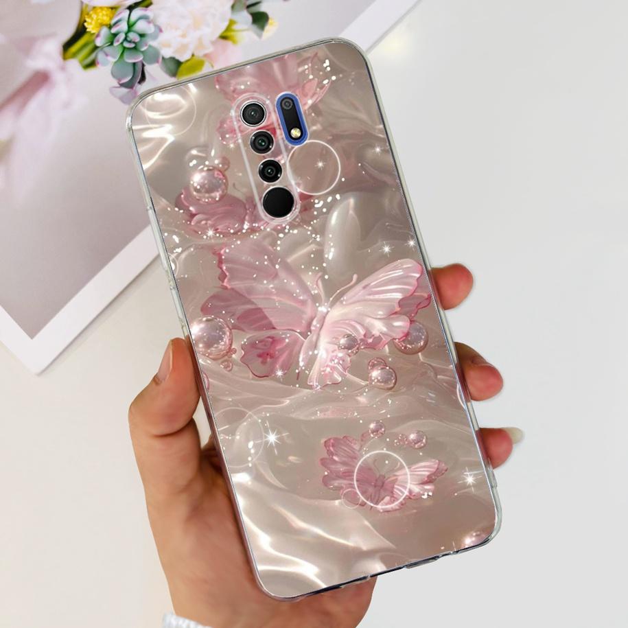 For Xiaomi Redmi 9 Case 6.53" Cover For Redmi 9 Flower Butterfly Transparent Silicone Soft Phone Covers For Redmi 9 Prime Bumper