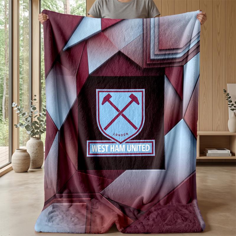 West Ham United Football Print Flannel Blanket, Soft Warm Lightweight Throw Blanket for Sofa Bed Camping