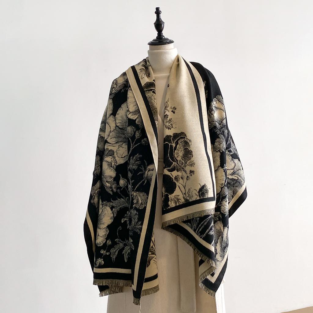 Luxury Winter Women's Imitation Cashmere Shawl Thick Warm Jacquard Scarf High Quality Two-Sided Pashmina Wrap for Ladies Brand