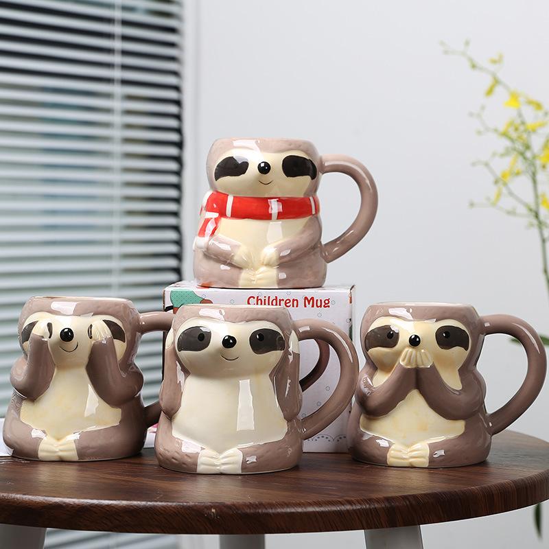 Breakfast Milk Cup Creative Sloth Shaped Mug Cute Cartoon Ceramic Cup Ceramic Office Mug Kitchen Utensils and Supplies