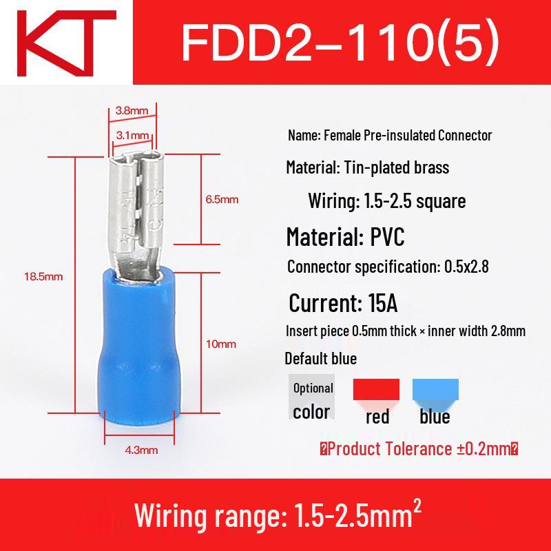 KT Keshitong Female Pre-insulated Terminal 6.3 Spade Terminal Cold Crimp Wiring FDD2-110/187/250/205/312