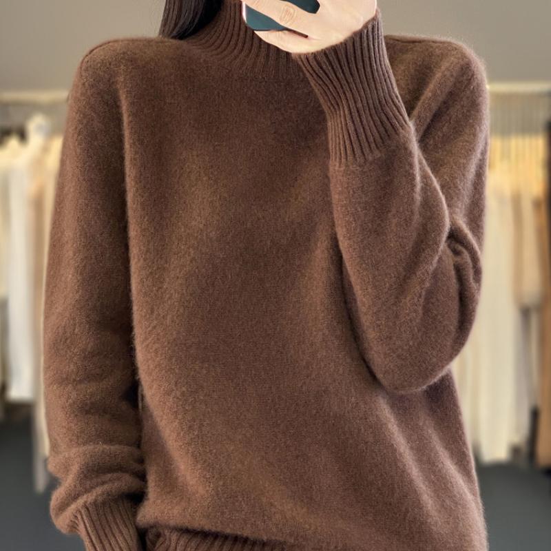 Thickened Half-high Neck Sweater for Women In Autumn and Winter New Simple and Versatile Cashmere Knitted Sweater Warm Base Shirt