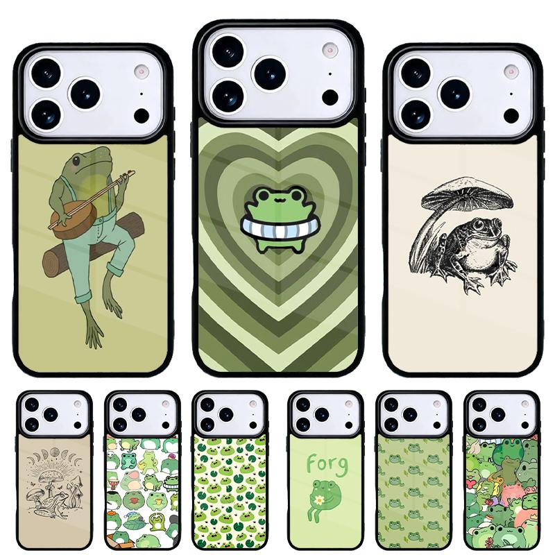 Cute Kawaii Frog Phone Case for iPhone 17 16 15 14 13 Pro Max Back Cover for 12 11 Pro Coque