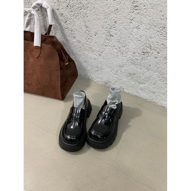 Retro polished high-end platform loafers women's shoes 2025 autumn and winter new British versatile one-pedal single shoes women