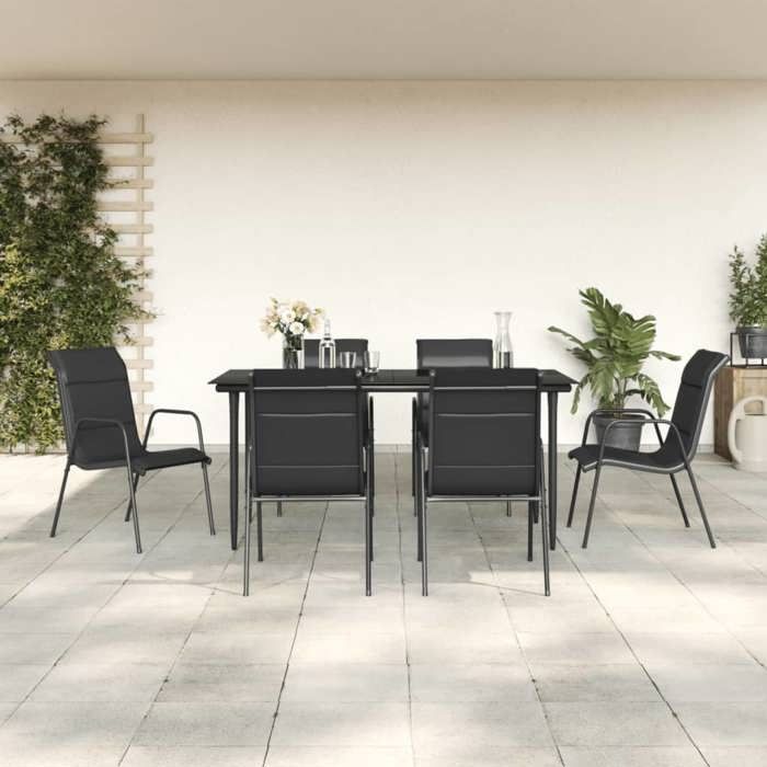 VidaXL Ensemble à manger de jardin 7 pcs noir textilène et acier 3200707