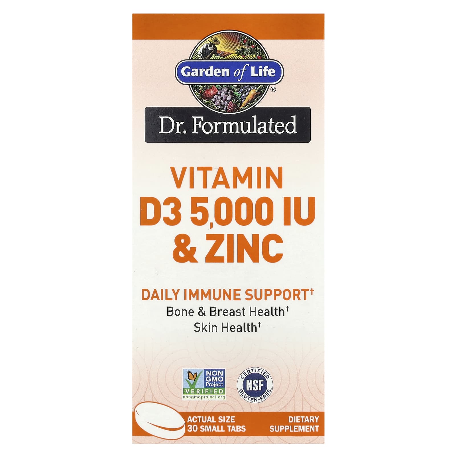

Garden of Life, Doctor Formulated, Vitamin D3 & Zinc, 30 Small Tablets