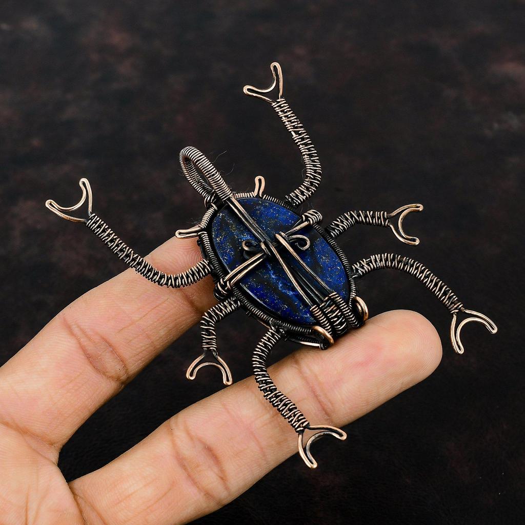 Lapis Lazuli Pendant Copper Wire Wrapped Pendant Lapis Lazuli Copper Jewelry Gemstone Pendant Gift For Women Beetle Pendant Handmade Jewelry