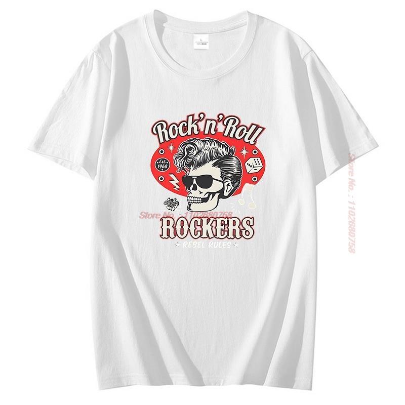 Rockabilly Rock And Roll Funny Graphic T Shirts Skull Dice Rockers Cotton Short Sleeve Tshirt Summer New In Tops And Tshirts
